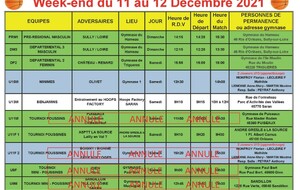 News 013 : planning des matchs des 11 et 12/12/2021
