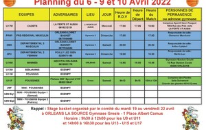 News 29 : planning des matchs des 09 et 10/04/2022