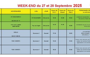 News 07 : planning des matchs des 27 et 28/09/2025