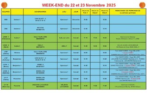 News 15 : planning des matchs des 22 et 23-11-2025