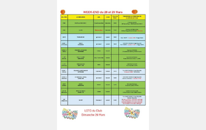 News 27 : planning des matchs des 28 et 29/03/2026 et loto du club