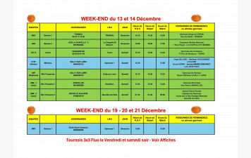 News 18 : planning des matchs des : 13+14+19+20 et 21/12/2025