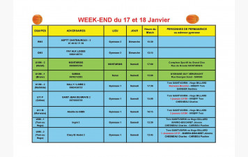 News 20 : planning des matchs des 17 et 18/01/2026