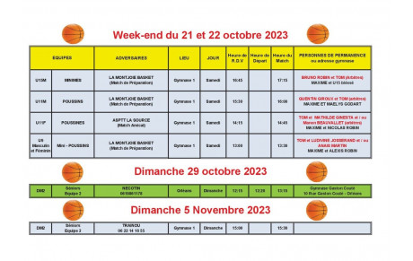 News 09 : matchs des 21-22-29/10/2023 et 05/11/2023