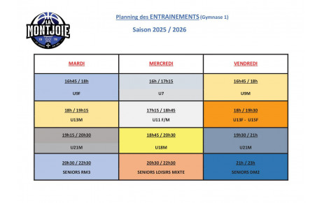 News 04 : Planning des entraînements sasion 2025-2026