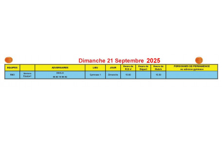 News 05 : planning match du 21/09/2025