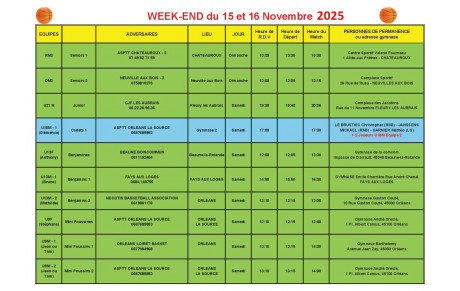 News 14 : planning des matchs des 15 et 16/11/2025