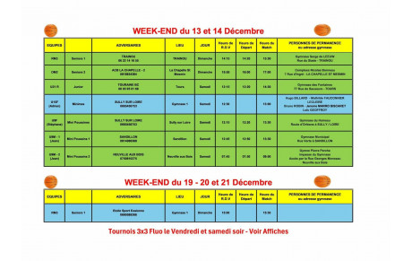 News 18 : planning des matchs des : 13+14+19+20 et 21/12/2025